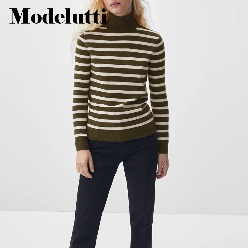 

Autumn 2023 New Winter Sweaters Vestidos Style Fashion Simple Striped Turtleneck Knitted Bottoming Shirt Women Top