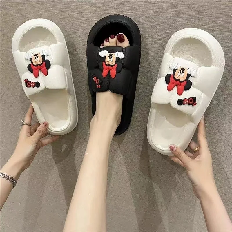 Cute cartoon animal Mickey bow women's slippers thick bottom soft couple indoor bathroom women's sandals 2022 summer sandals