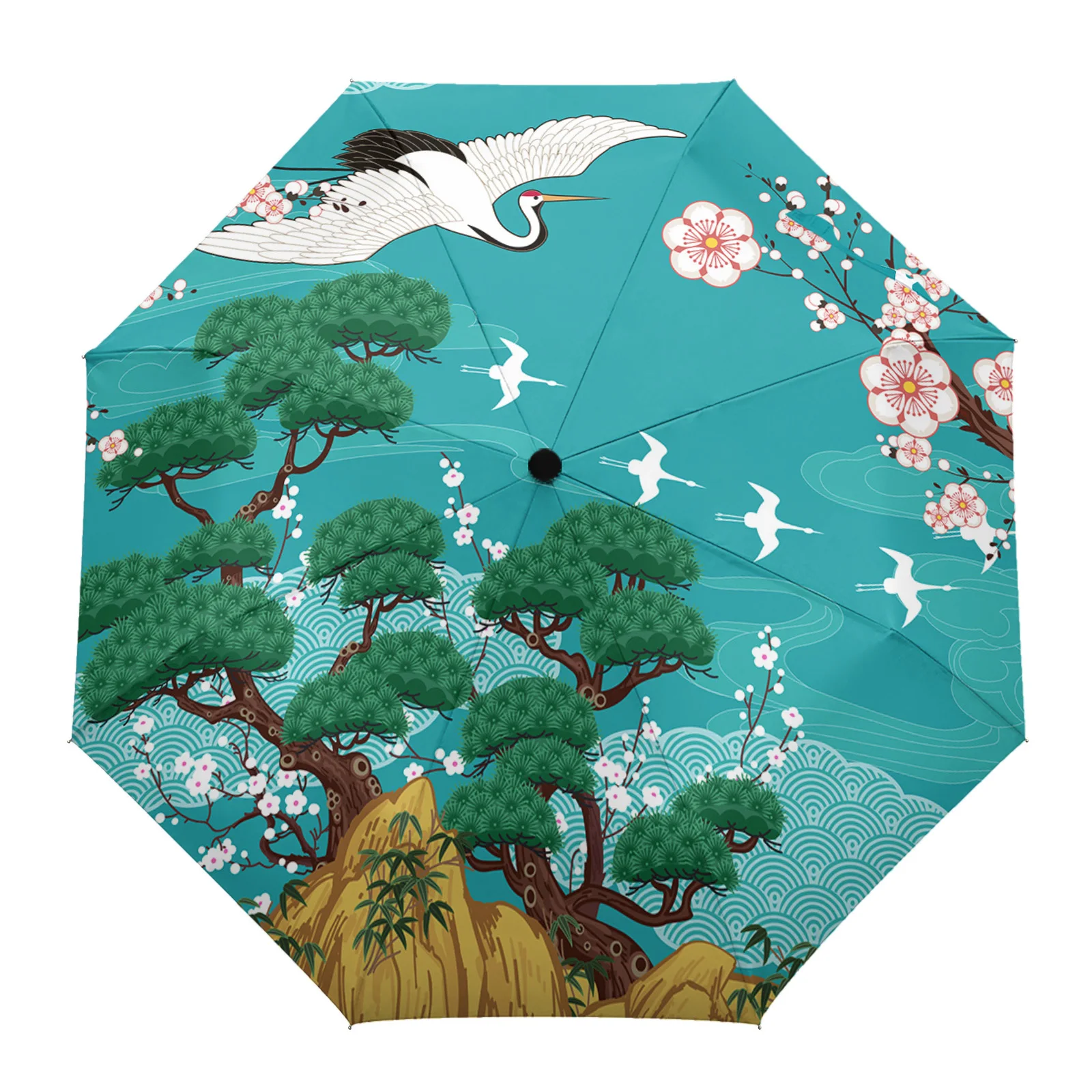 

Japanese Style Crane Cherry Blossom Vintage Automatic Umbrella Travel Folding Umbrella Portable Windproof Parasol Umbrellas