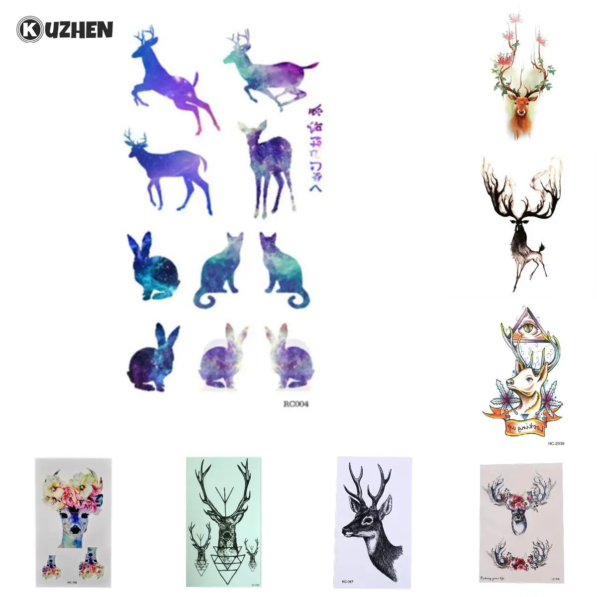 

8 Different Waterproof Temporary Tattoo Stickers Deer Head Fake Tatto Geometric Animal Flash Hand Tatoo For Women Men