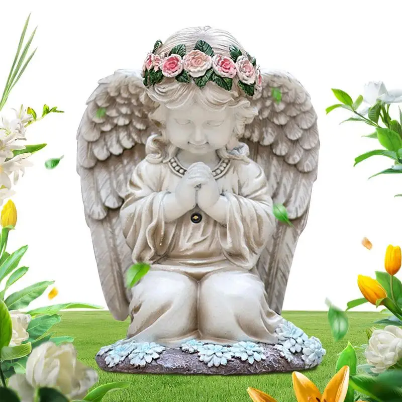 Полимерный молитвенный Ангел на солнечной батарее декоративная лампа для сада с