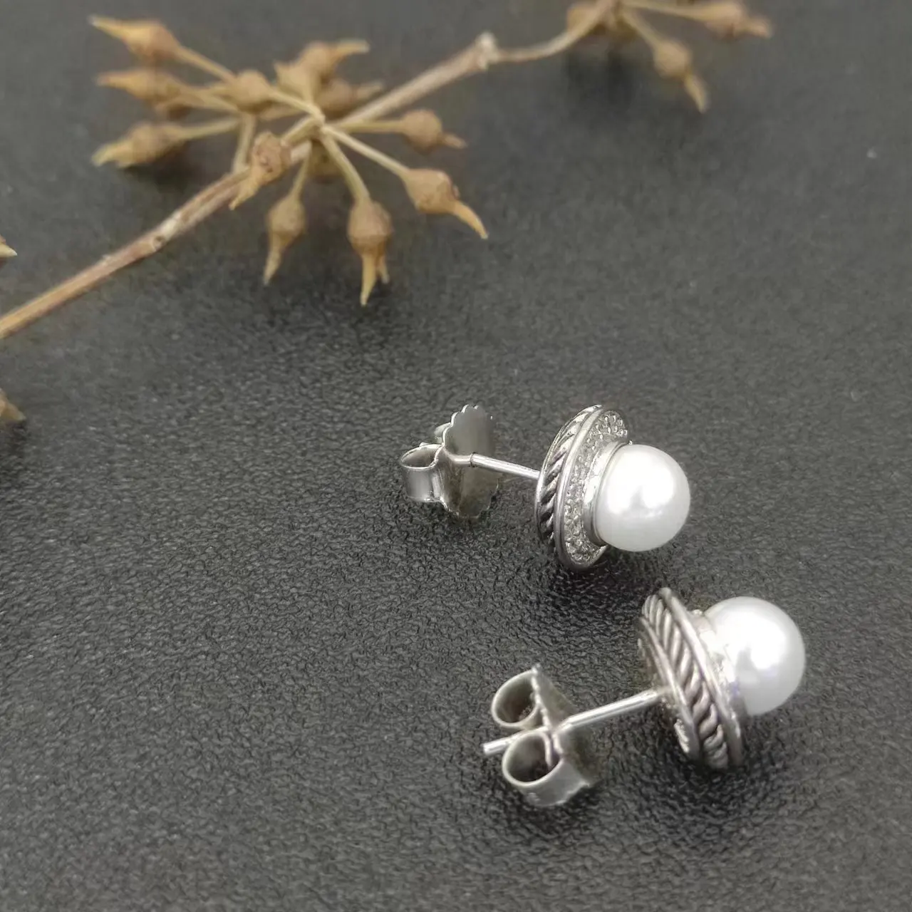 David Yurman Gold Hook Twisted Wire Buckle Pearl Earrings in Sterling Silver With 14K Yellow PlatedPlated