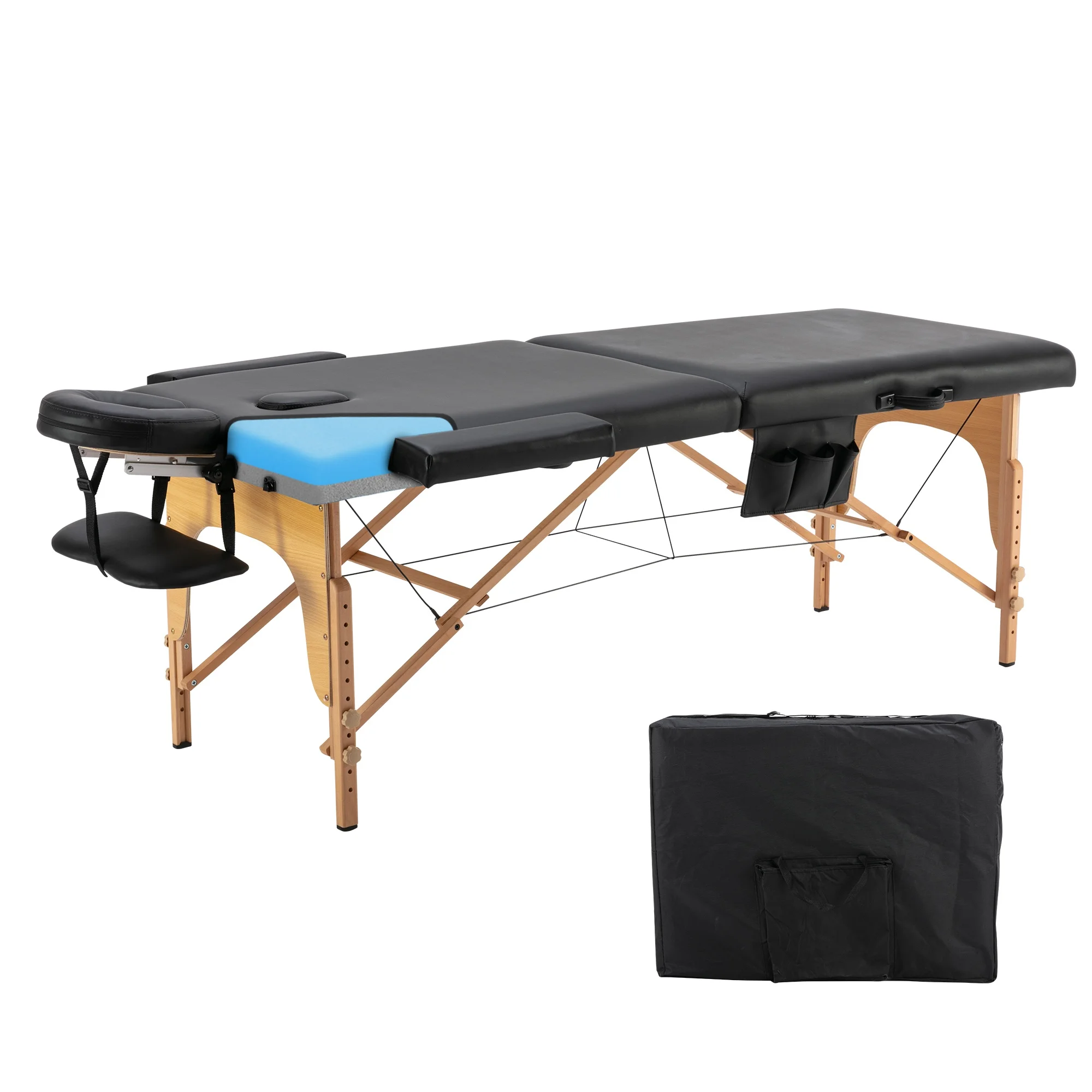 

Furniture Memory Foam Portable Massage Table 2 Section Wooden 28 inch Wide Adjustable Folding Massage Table PU Leather Spa Bed