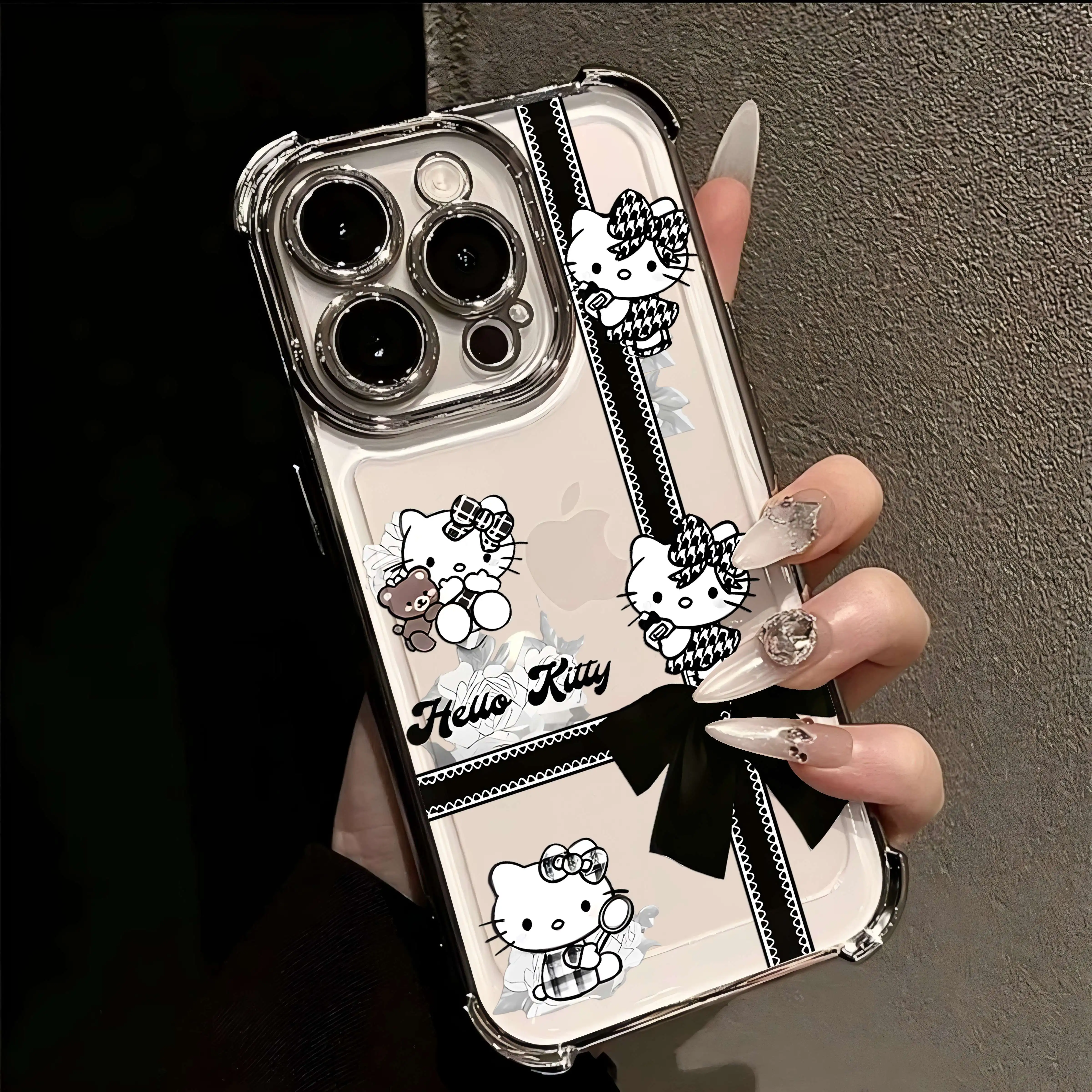 Чехол Lovely Hellokitty Check Bow Plating для Samsung A73 A55 A54 A53 A35 A33 A34 A25 A24 A23 A16 A15 A14 A06 5G Anti-Fall Cover