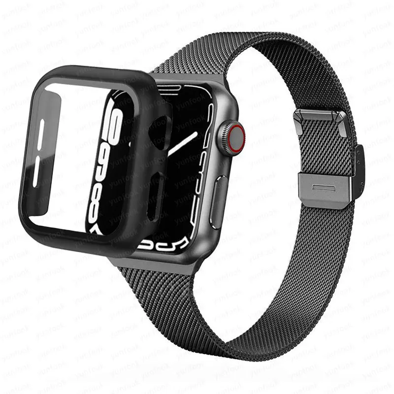 

Case+Strap For Apple Watch Band 40mm 44mm 41mm 45mm 38mm 42mm Cover+Metal Stainless Steel Bracelet iWatch Series 3 4 5 6 7 SE
