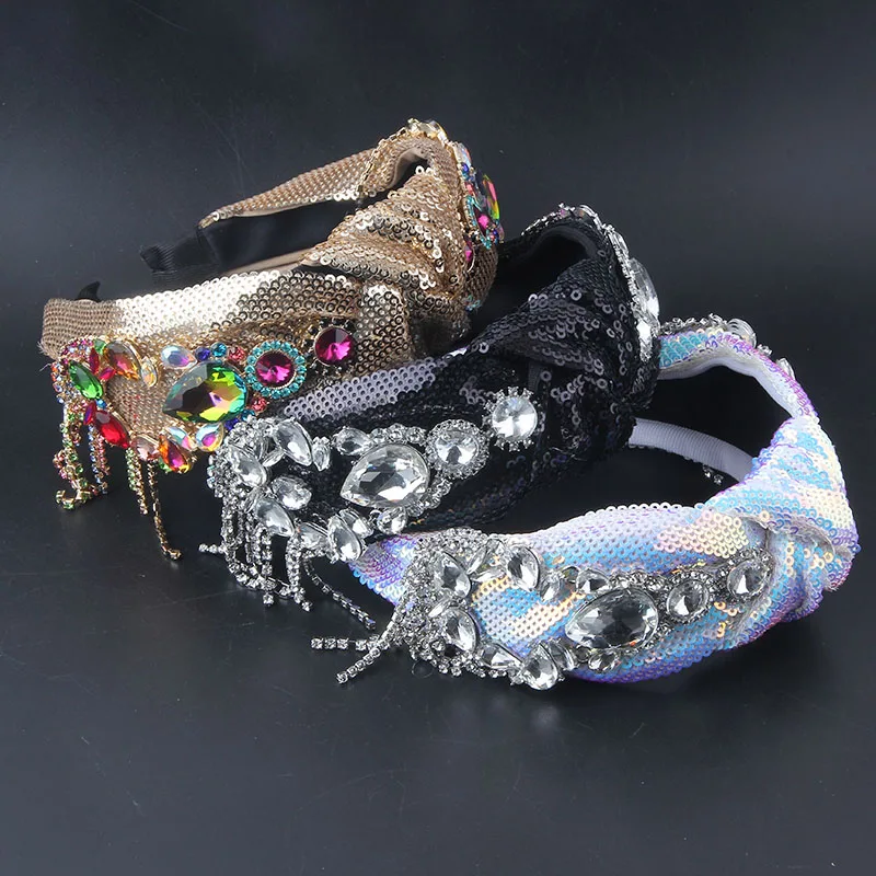 

Новые модные геометрические повязки Стразы в стиле барокко с блестками и кисточками для выпускного вечера красивые аксессуары для волос 960