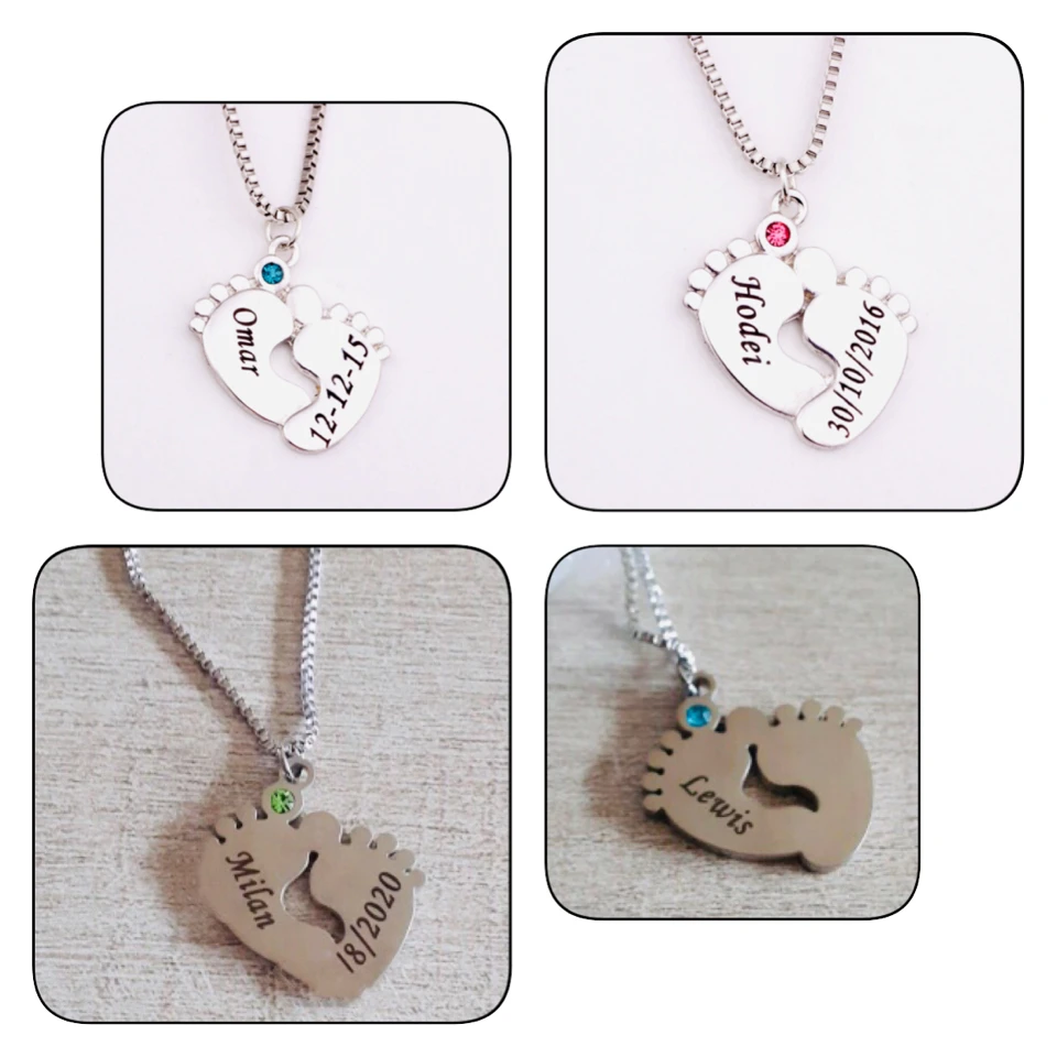 

2021 Popular Custom Necklaces Jewelry For Women Baby Feet Pendant With Birthstones Necklacesожерельеname Plate Collares Choker