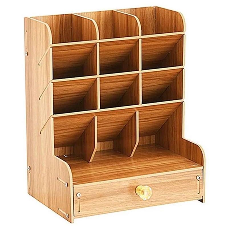 

Wooden Desk Organizer Multi-Functional DIY Pen Holder Box Desktop Stationary Home Office Supply Storage Rack