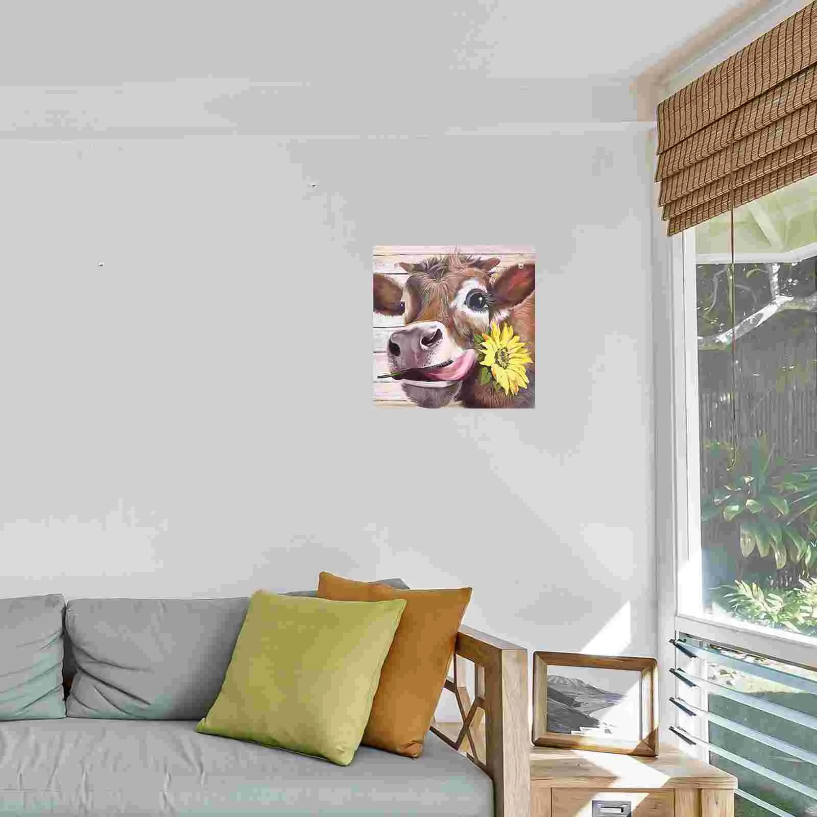 

Wall Cow Painting Farmhouse Canvas Picture Decor Pictures Decoration Paintings Frameless Country Rustic Prints Farm Print