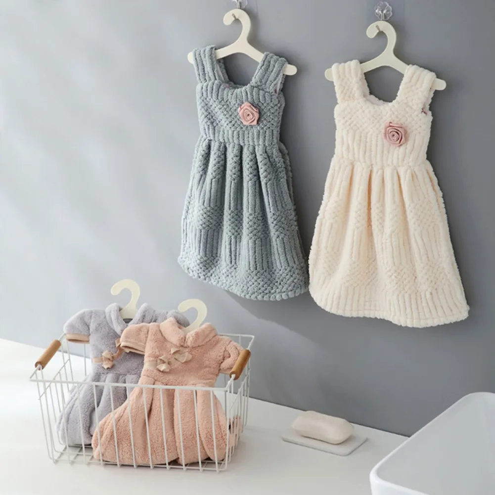 Coral Velvet Quick Dry Bath Hand Drying Towel Dress Shape Hanging Fuzzy Towels For Bathroom Kids Bedroom
