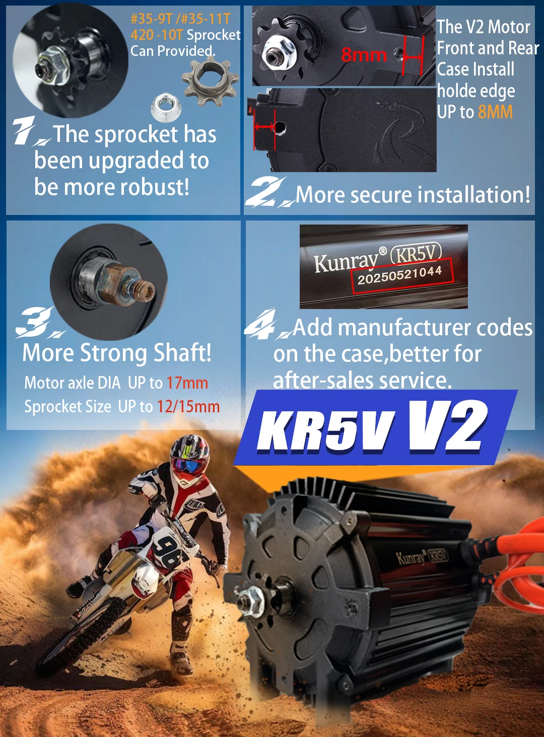 Фото Лидер продаж KR5V V2 Kunray 72 В 5000 Вт, обновленный двигатель для электрического мотоцикла, бесщеточный двигатель с температурой, картинг, пиковый ток 80A-10 №1