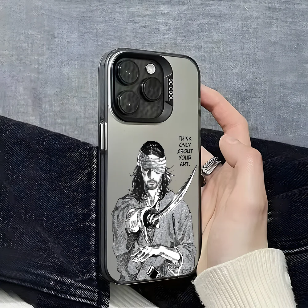 Фото Японский чехол для телефона Vagabond Samurai для iPhone 16, 15, 14, 13, 12, 11 Pro Max, серый, черный, матовый, ультратонкий, мягкий, конфетный, абстразин, принципиально №2