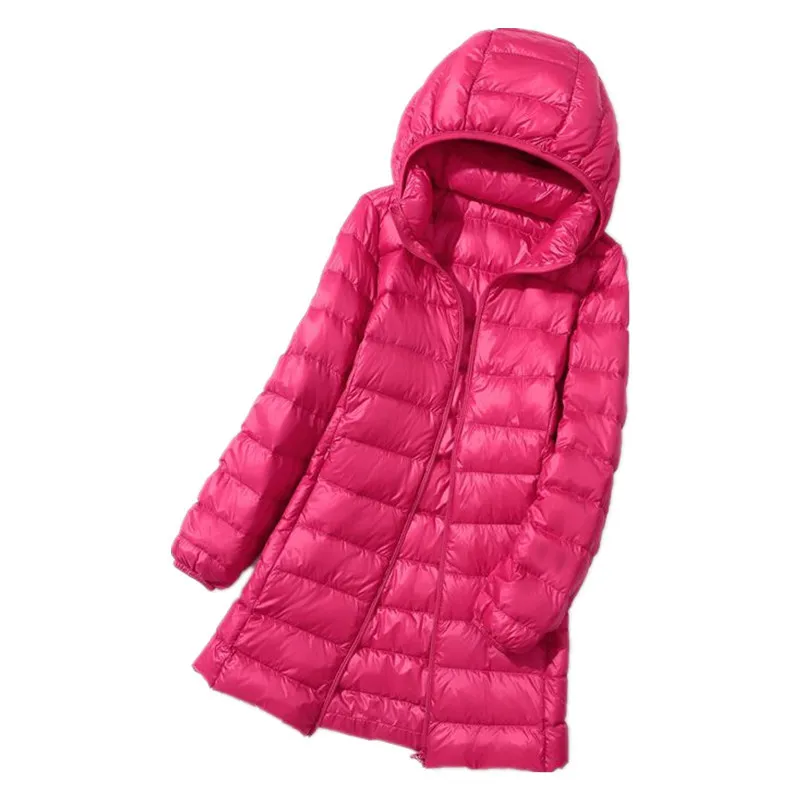 Winter Womens Down Jackets Long Ultra Light Thin Casual Coat Puffer Jacket Slim Remove Hooded Parkas