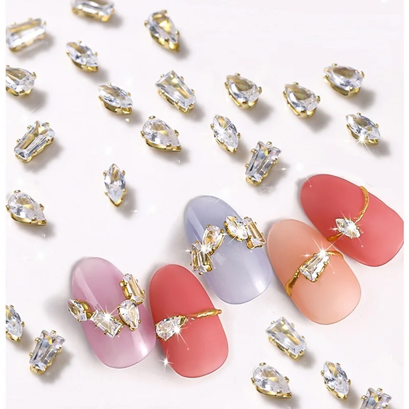 

10Pcs 3D Nail Rhinestones Flatback Diamonds Gold Silver Clear Horse Eyes Water Drop Shaped Crystal Jewelry Nail Art Decorations