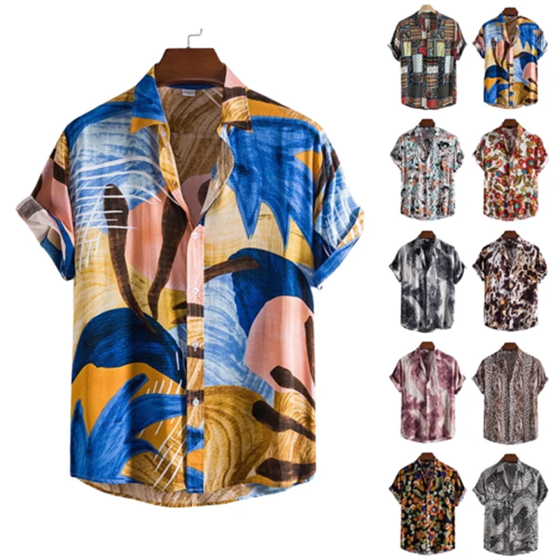 

2022 Luxury New Men's Shirts Men Hawaiian Camicias Casual One Button Wild Shirt Print Short sleeve Shirt Casual Beach Clothing