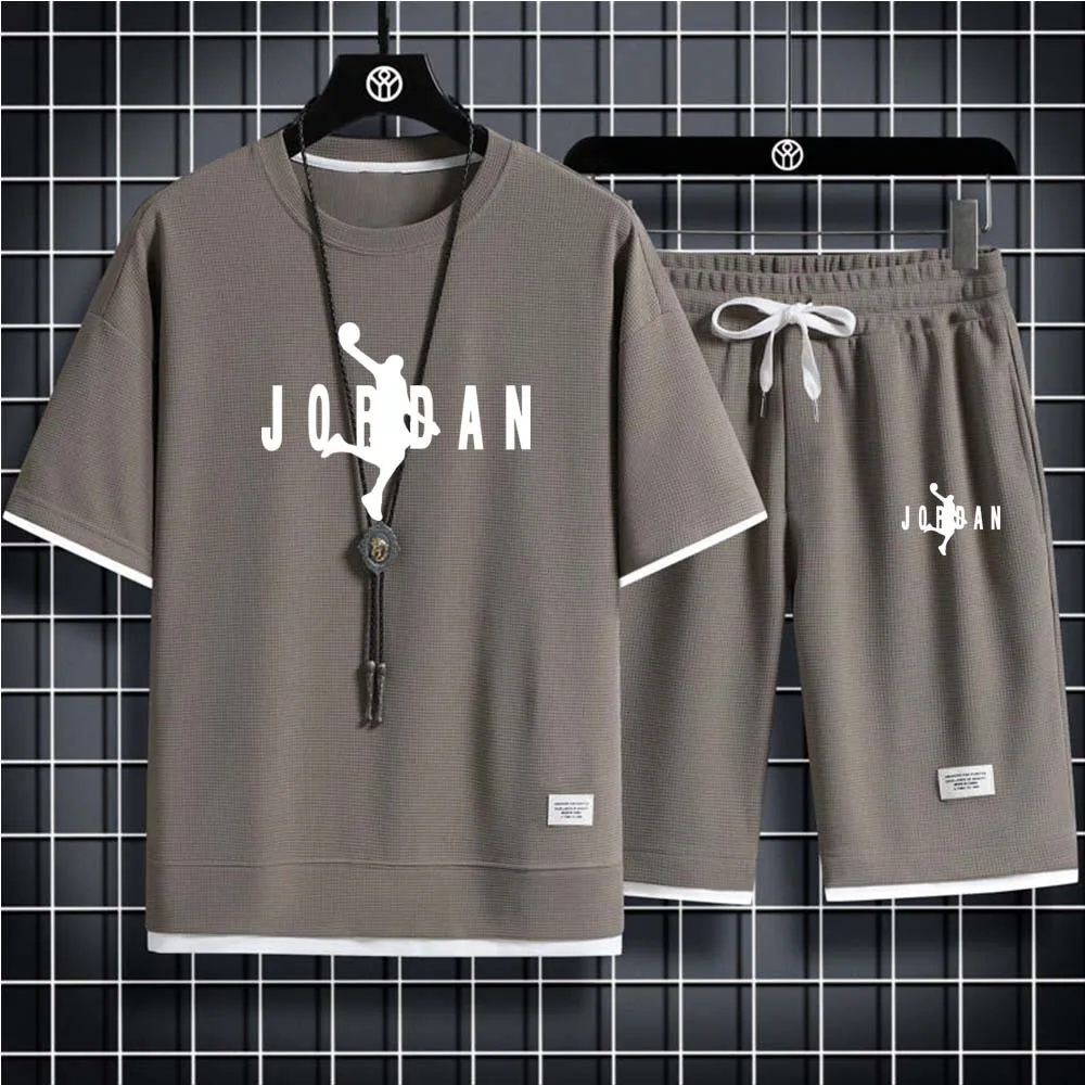 Summer Popular Men's T-shirt+Shorts Suit Men's Sports Suit Brand Printing Casual Fashion Short-sleeved T-shirt Set Men Clothing