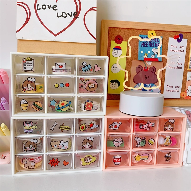 

Girl Heart Ins Wind Storage Box Nine Grid Students Desktop Dust Storage Drawer Stationery Jewelry Cosmetics Storage