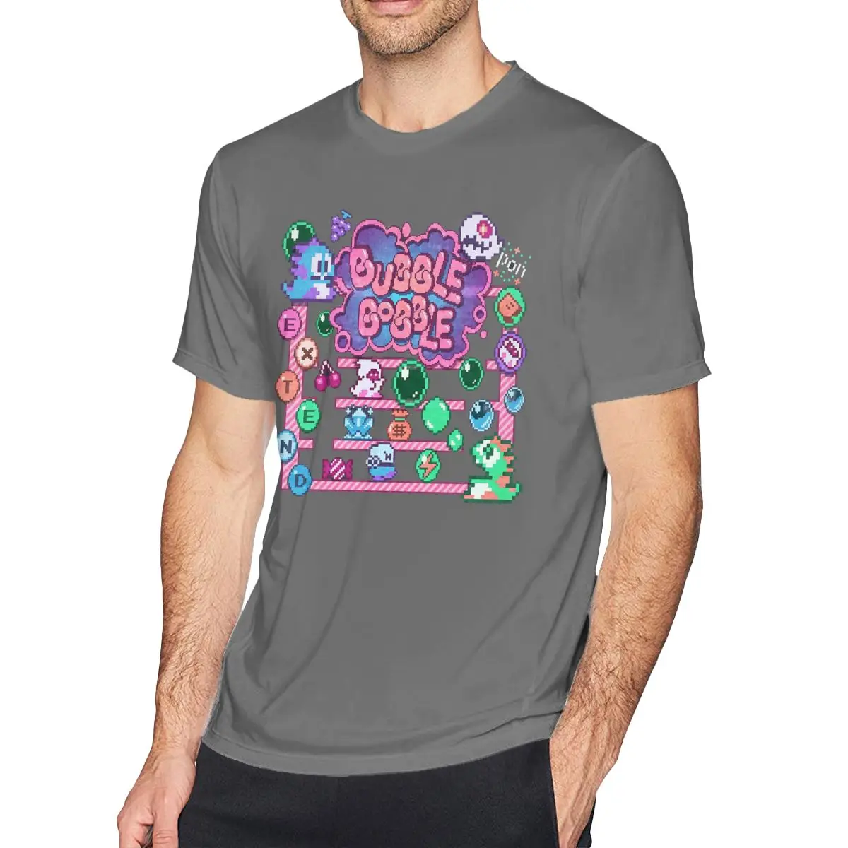 

Bobble Bubble T Shirts Men 100% Cotton Novelty T-Shirt Crew Neck 70s 80s Arcade Game Tee Shirt Short Sleeve Clothing Gift Idea