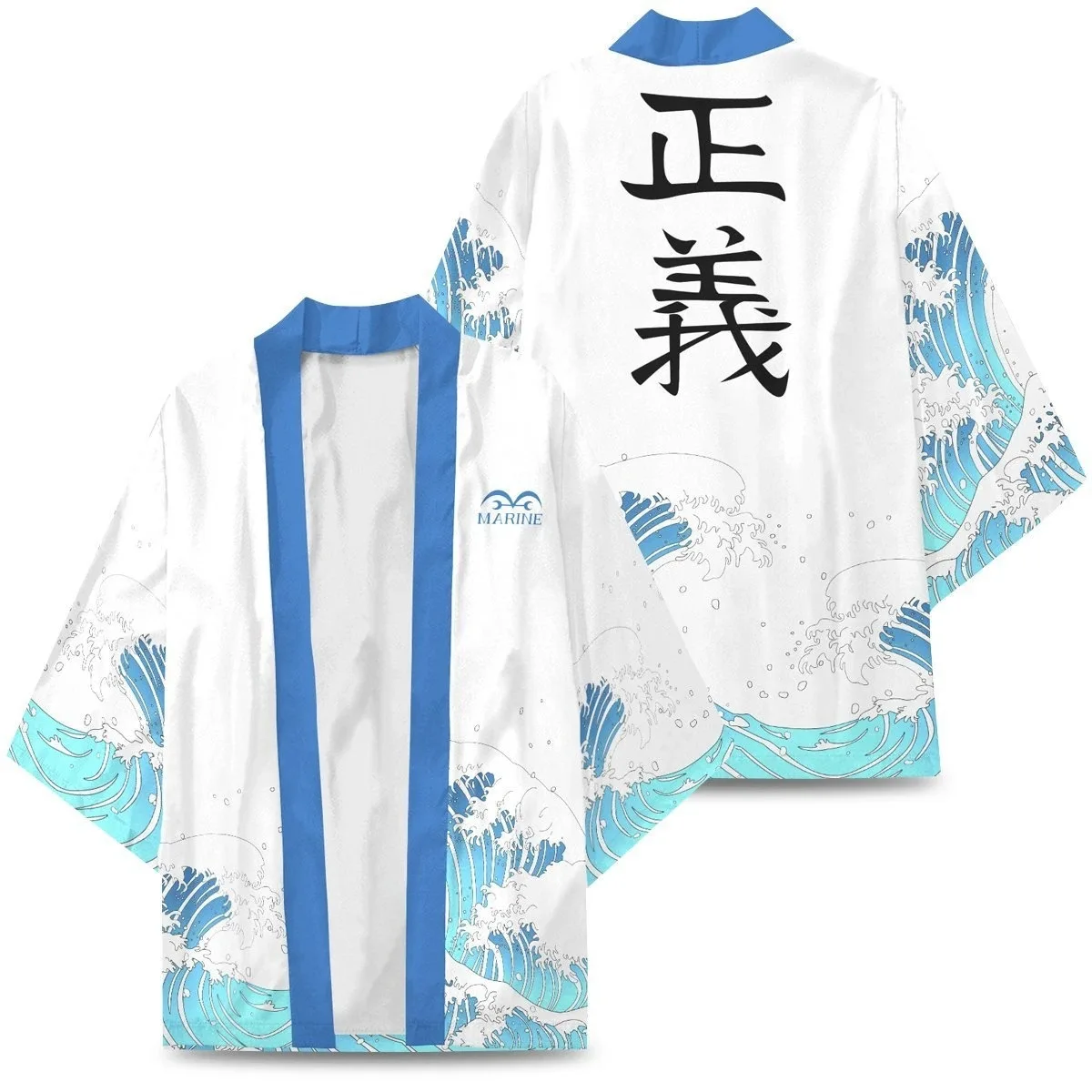 S-XL Marine Logo Justice White Wave Pattern Pirate King Anime Cosplay Costume Loose Soft Cloak Anime Bathrobe Jacket Cardigan