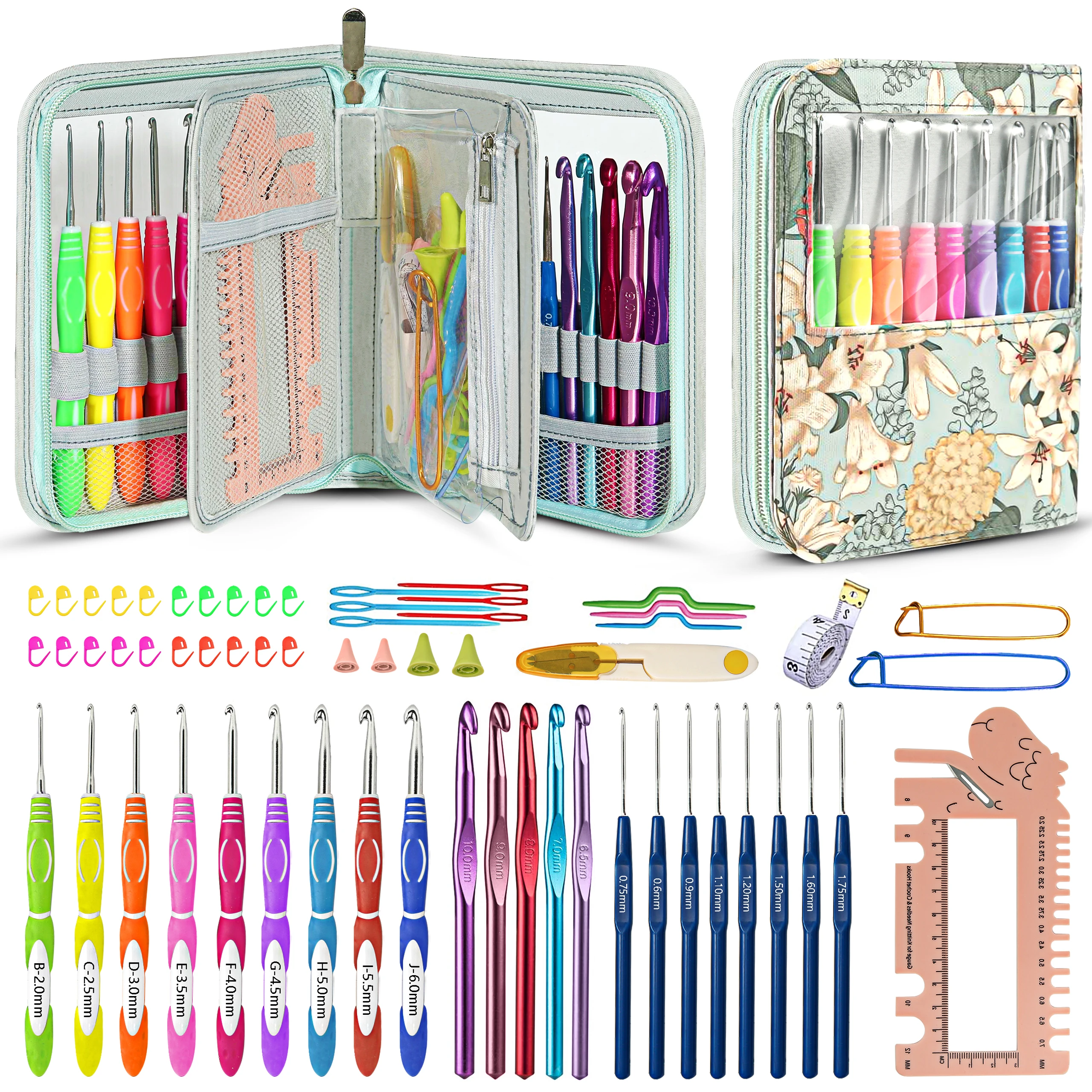 

Diy Knitting Needle Tool Set TPR Soft Handle Crochet Accessories Combination Portable Crochet Storage Hand Knitting Sewing Tools