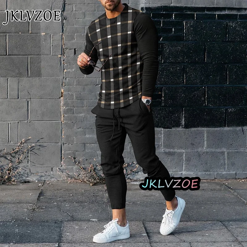 New Sportswear T Shirt Long Pants 2 Piece Sets Men Spring two piece Outfit Oversized Tracksuit Suit Men Jogging Clothing Set