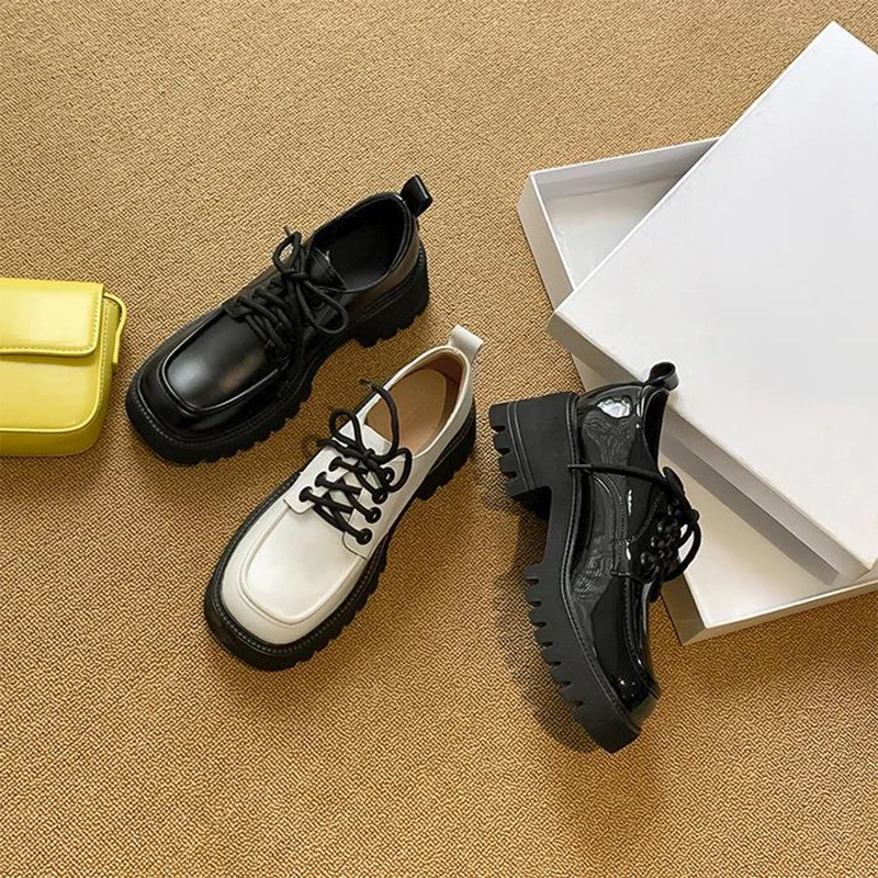 Women Platform Shoes Fashionable and Breathable Genuine Leather Sneakers British Style Leather Casual Frenulum Ladies Shoes