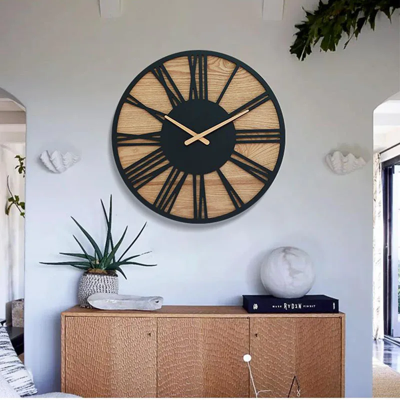 

European 3D Wall Clock Modern Design Living Room Creative Vintage Wood Quartz Silent Clock Retro Wall Clock For Living Room