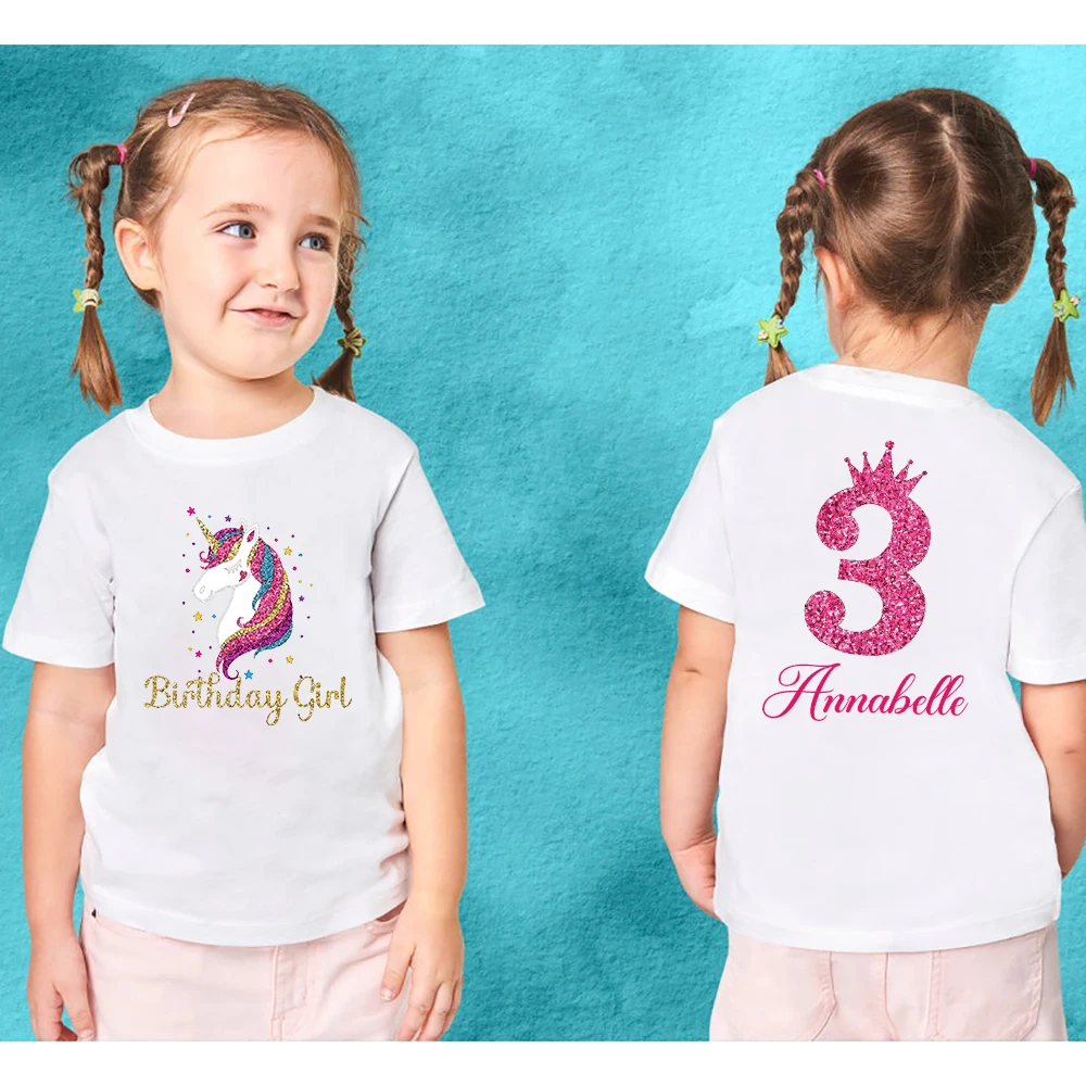 Персонализированная футболка с единорогом на день рождения принтом задней