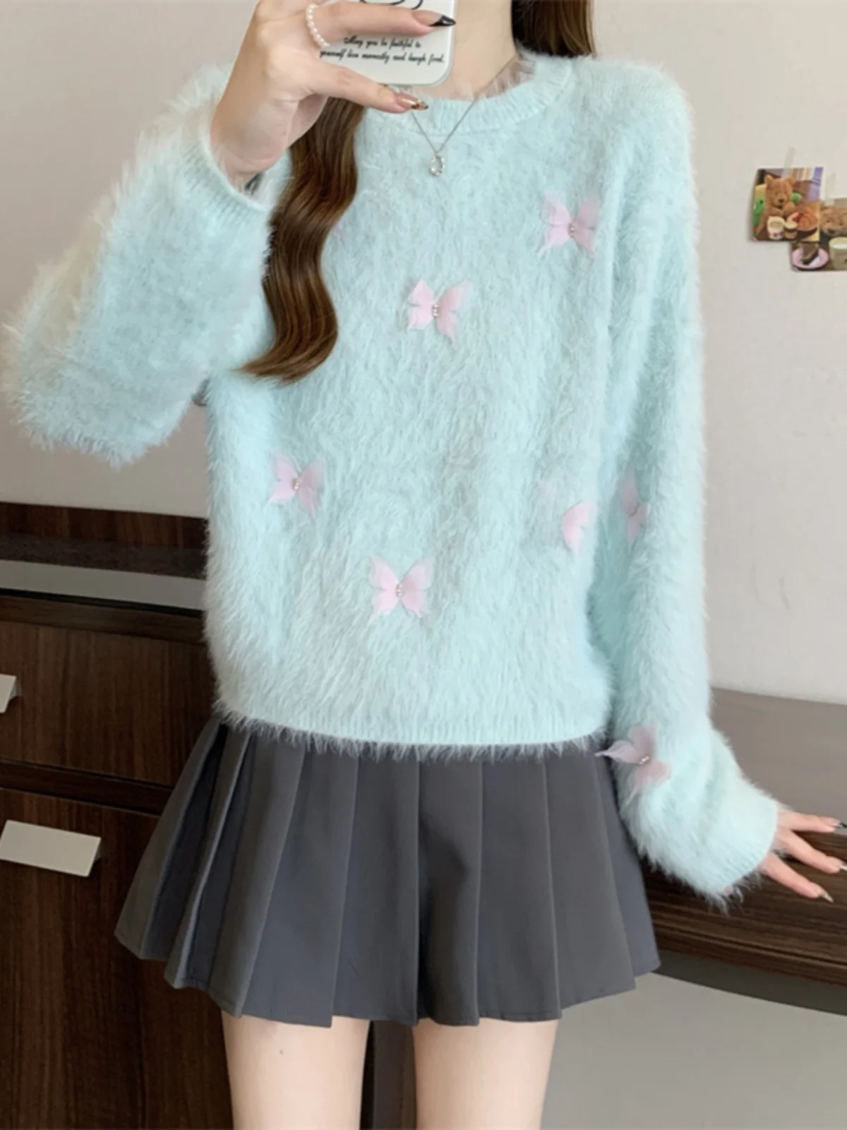 Белый норковый меховой свитер для женщин 2024 осень и зима новинка больших