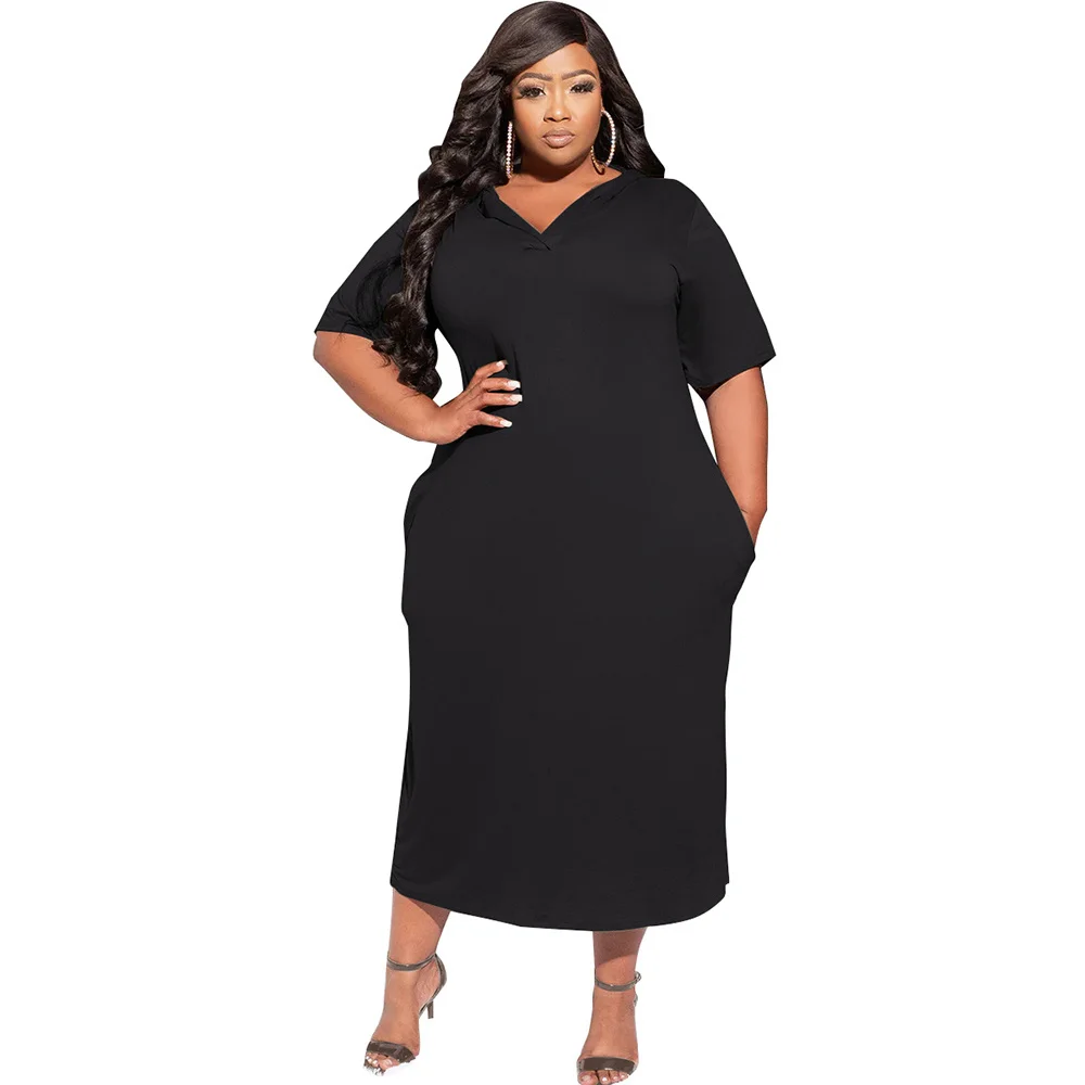 Plus Size Hooded Women Casual Dress Holes Backles Short Sleeves Loose t Shirt Dresses 4xl 5xl Summer Who 3xl 4xl 5xl 6xl