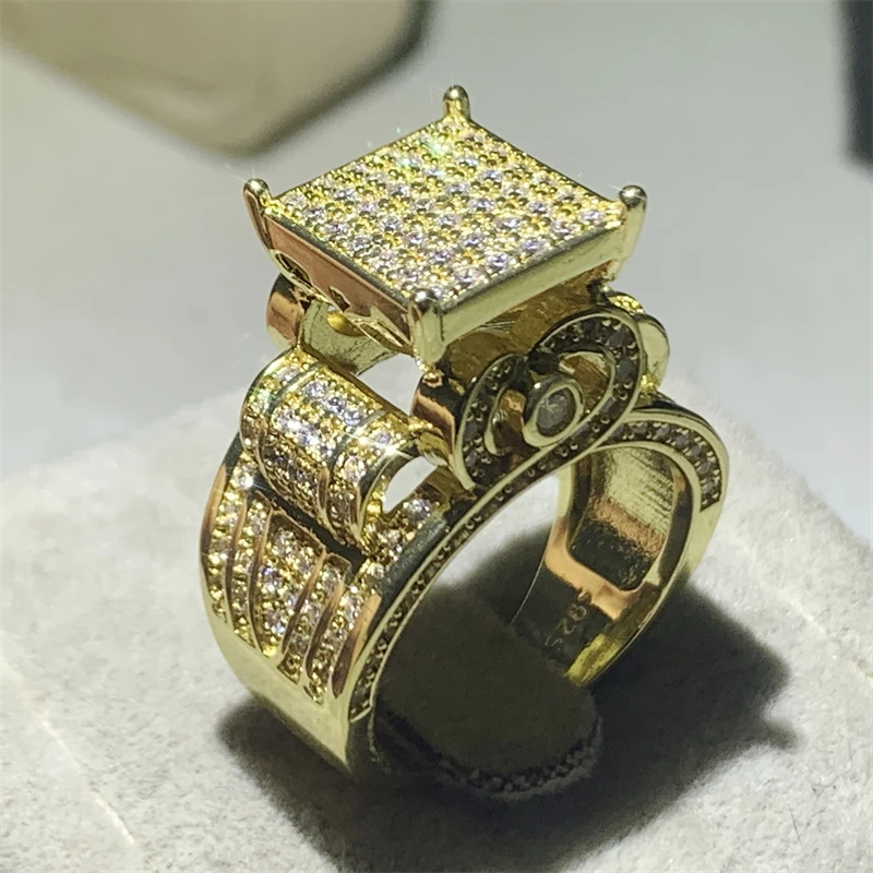 

Hot Sell Sparkling Fire Rings Luxury Jewelry 18K Gold Filled Pave White Diamond CZ Women Wedding Finger Ring