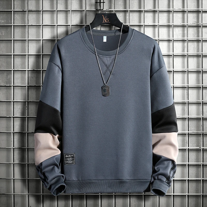 

Spring Men's Japanese Style Color-Blocking Cotton Sweater Men's Capless Pullover Long-Sleeved Bottoming Top Men's