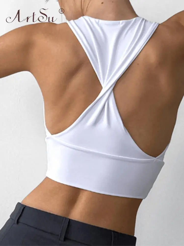 

ArtSu Open Back Twist Women Crop Top Versatile Summer Fitness Tank Tops Casual Female Sport Camis Tee Basic Outfits ANDYVE2544