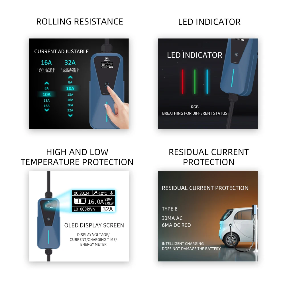 Type1/Type2 16A 240V 3.84KW Single-Phase Portable EV Charger Cable Adjustable Electric Vehicle Charging Suit For All Car |