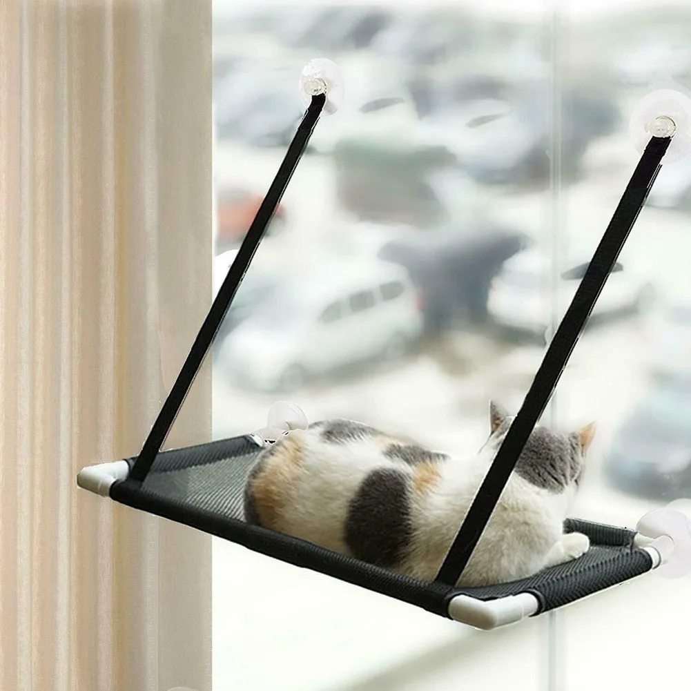 

Cat Hammock Bed Pet Window Perch Seat Mounted Shelf Hanging Beds with Suction Cups Cats Kitty Sofa Basking House Windows Swing