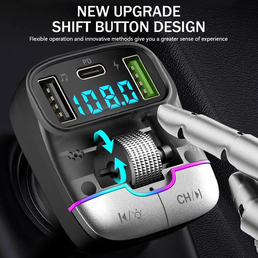 

Bluetooth 5,3 Автомобильный FM-передатчик беспроводной Bluetooth Автомобильный PD Беспроводной USB-плеер быстрый адаптер роликовый вызов MP3 зарядное устройство C6L3