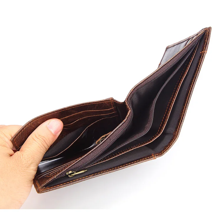 Men's Wallet Leather Short Oil Wax Cow Leather Multi Card Leisure Business Purse for Men