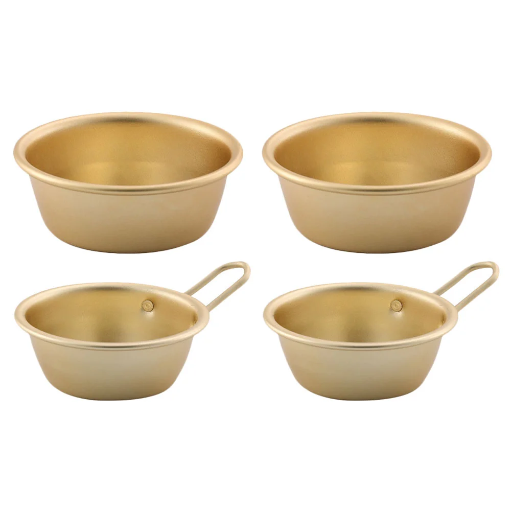 

4 Pcs Korean Traditional Bowls Soup Bowl Makgeolli Bowl Japanese Drinks Yellow Aluminum Bowl Golden Bowl Sauce Bowls