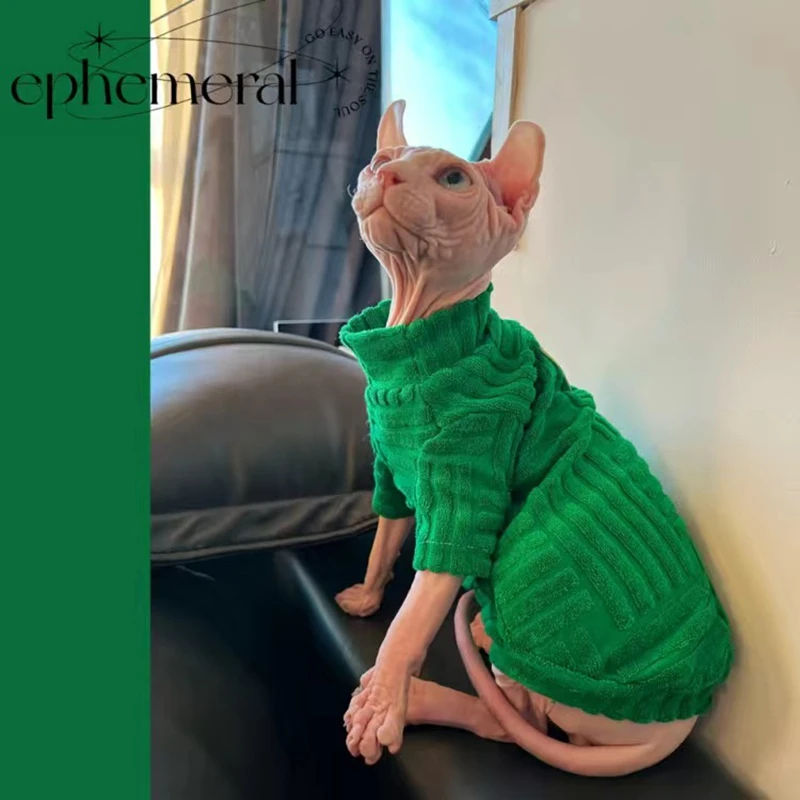 

Spring Soft Hairless Cat Sweatshirt Sphinx Coats Hoodies Clothes Solid Green Hairless Cat Devon Cat Outfit Clothing for Autumn