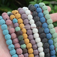 natural 10 14mm rough surface multi color volcanic lava stone round loose beads 15inch for diy jewelry making
