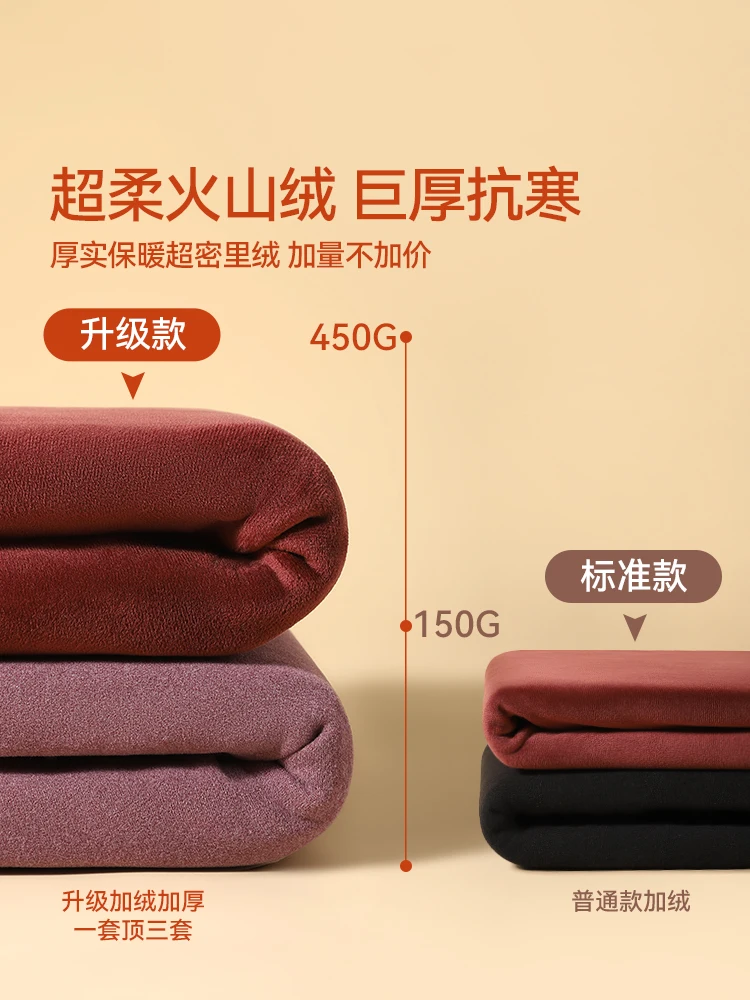 Mom Thermal Underwear Women Fleece-lined Jiahoude Middle-Aged and Elderly People Half-high Collar Heattech Long Johns S...