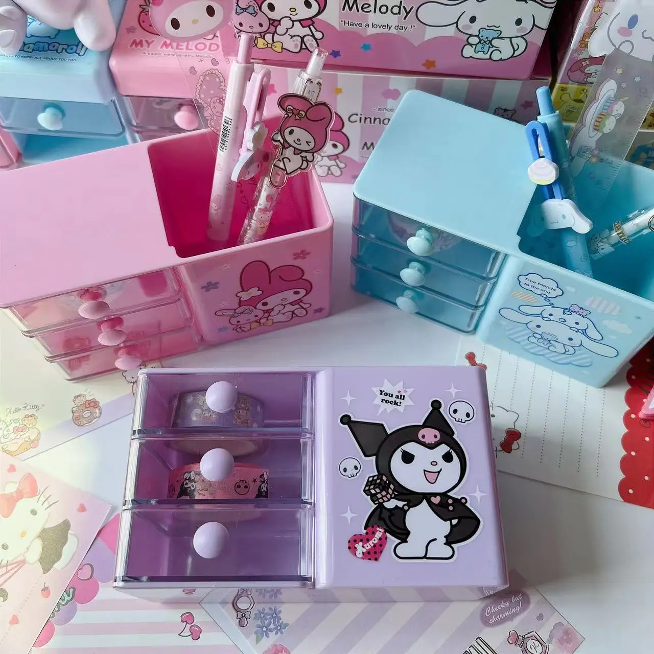 Настольный держатель для ручек в стиле аниме Sanrio Cinnamoroll Kuromi Настольная