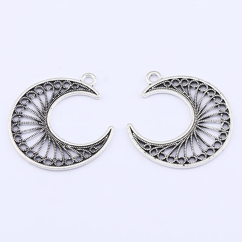 

20 x Tibetan Silver Filigree Crescent Moon Open Double Sided Charms Pendant Beaded For DIY Bracelet Necklace Jewelry Making