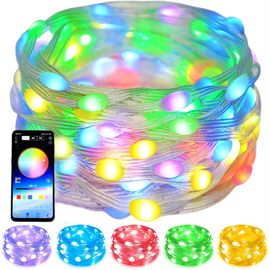 Новый 20 м USB Smart BT/App Control Рождественская елка Фея Свет Открытый RGB Медная проволока