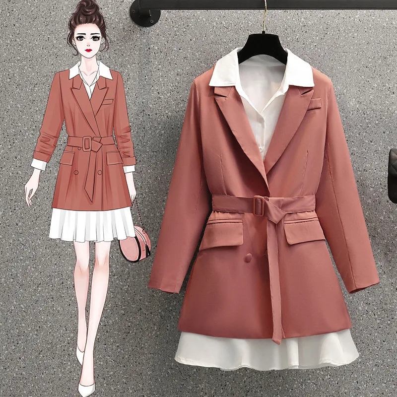 

Fashion Ladies Two Piece Dress Suit 2022 Summer Office Ladies Elegant Versatile Dress + Blazer Suit Outfit