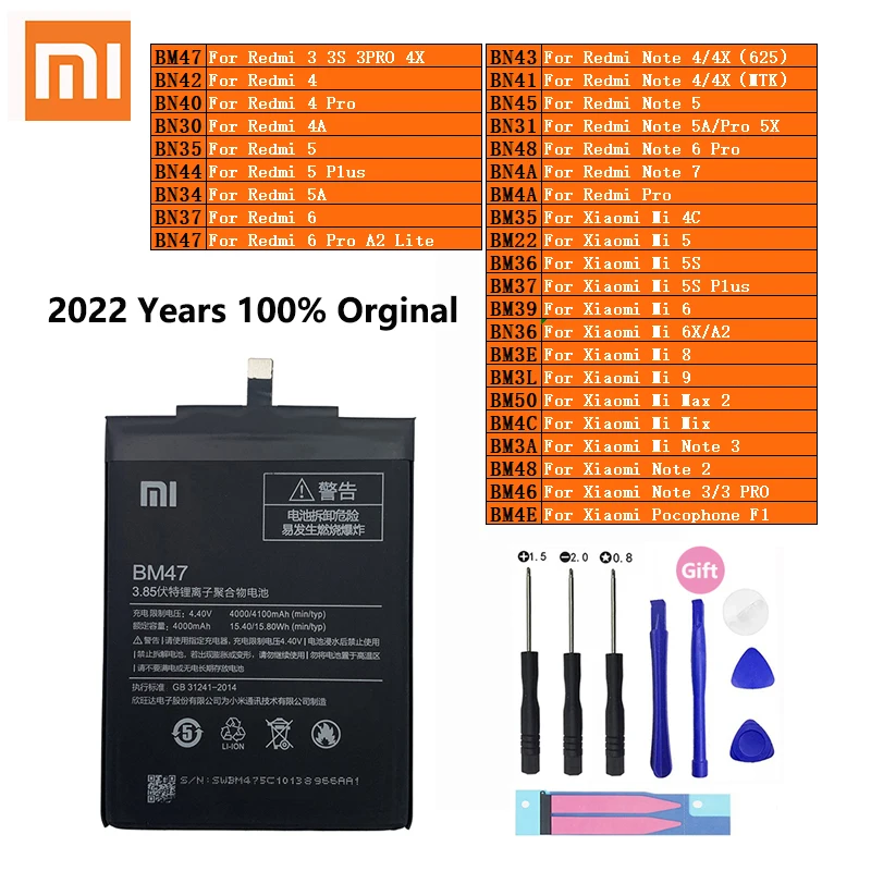 xiaomi original redmi hongmi note mi max 2 a2 3 3s 4 4a 4c 4x mix 5 5a 5x 5s 6 6x 7 8 9 lite plus pro pocophone f1 phone battery free global shipping