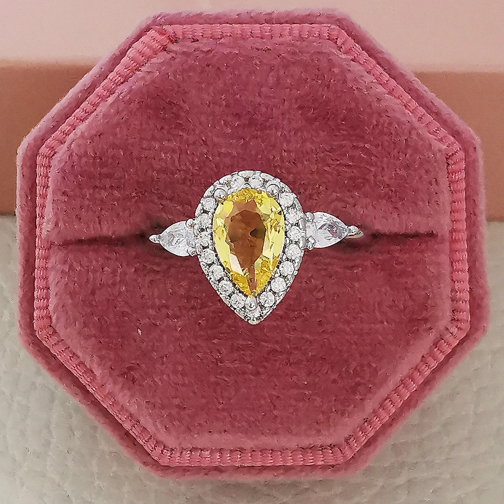 

2022 New Luxury Yellow Color Pear Engagement Ring for Women Anniversary Gift Jewelry Wholesale R6909