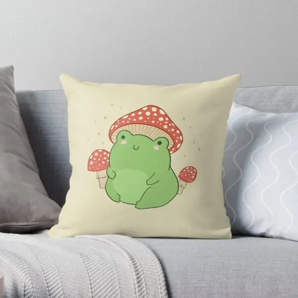 

Frog With Mushroom Hat And Toadstools Printing Throw Pillow Cover Throw Wedding Bed Decorative Cushion Pillows not include