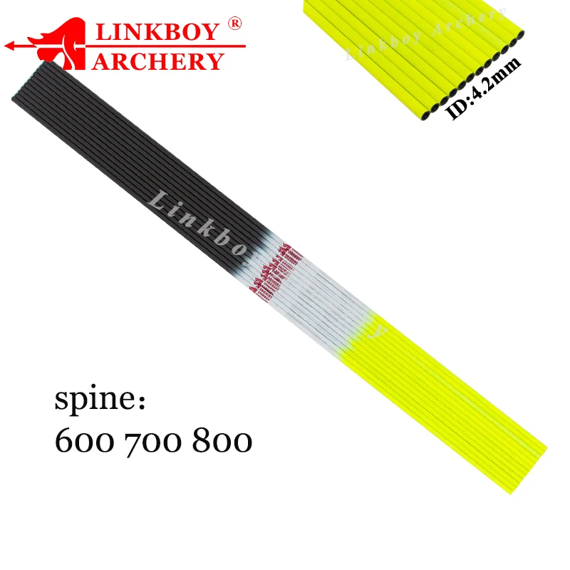 

12PCS Linkboy Archery Carbon Arrow Shaft ID 4.2mm Yellow Spine 600 700 800 900 for Recurve Bow Longbow Hunting Shooting