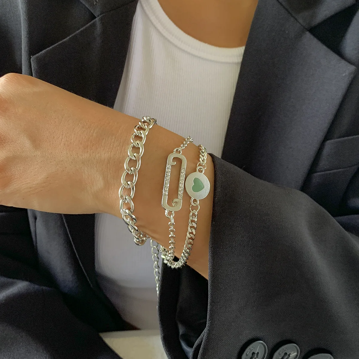 

Metal chain bracelet geometric micro-inlaid chain love jewelry